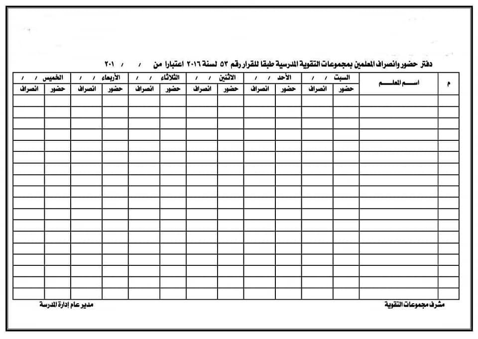 حمل بسجلات المجموعات المدرسية طبقا للقرار الوزاري 53 لسنة 2016م