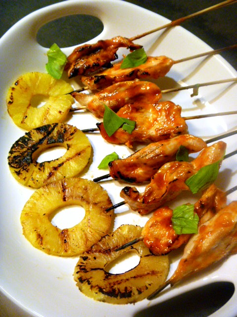 Break out the grill!  This Spicy Thai Chicken Satay with Grilled Pineapple cooks quickly on a grill and has a sweet and spicy beautiful glaze.  Slice of Southern