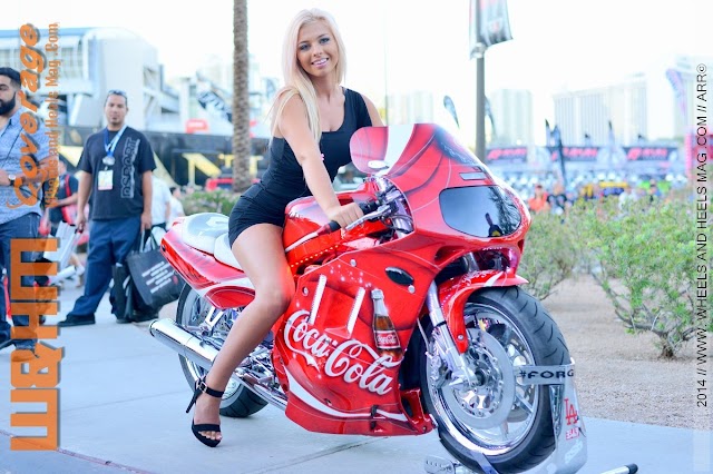 Stunning Girl on a Coke Bike with Forgiato and Cool Models from Sony and Nitto Tires at SEMA 2014