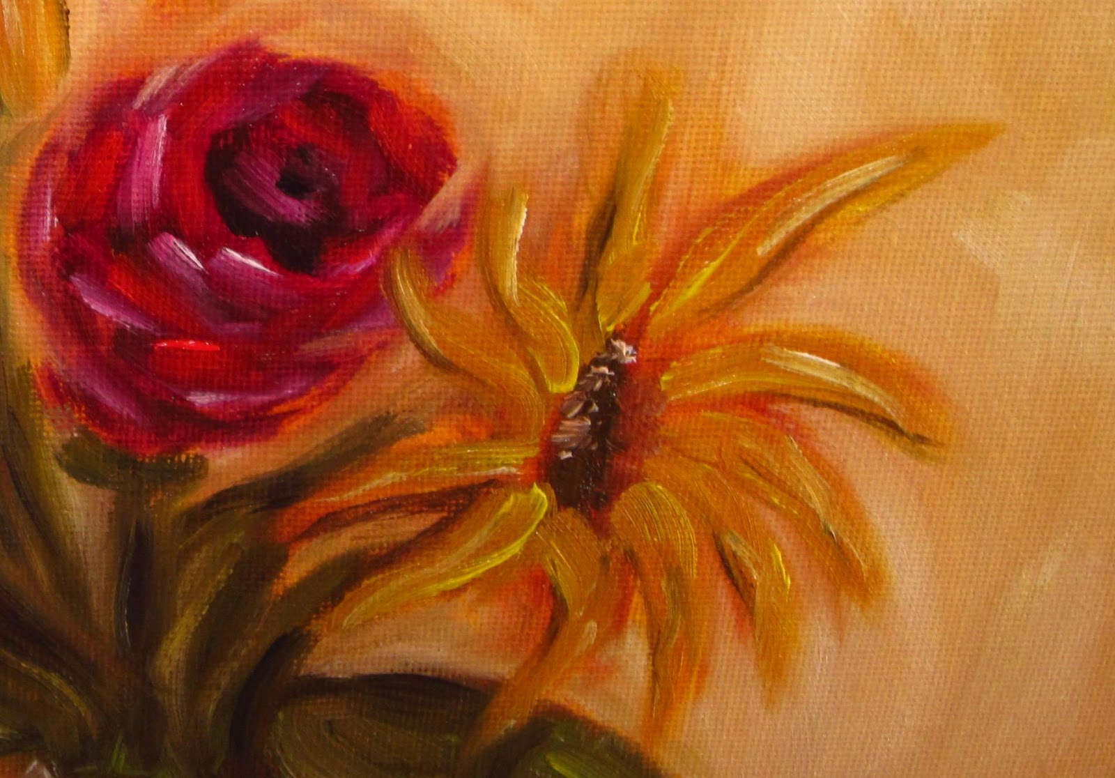 Oil Paintings by Maria J Jimenez Roses and sunflowers