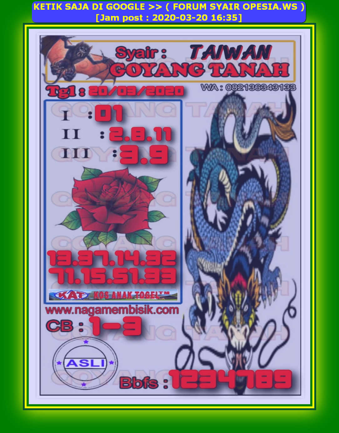 1 New Message Kode Syair Hongkong 20 Maret 2020 Forum Syair Togel Hongkong Singapura Sydney