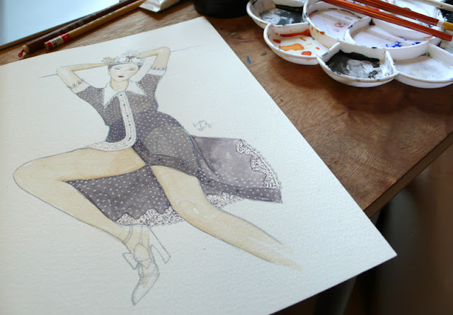kitty wong watercolor meadham kirchhoff polkadot dress drawing