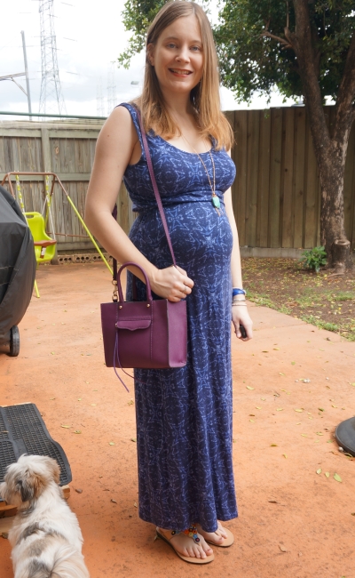 Away From Blue | Second trimester SAHM style blue printed maxi dress baby bump