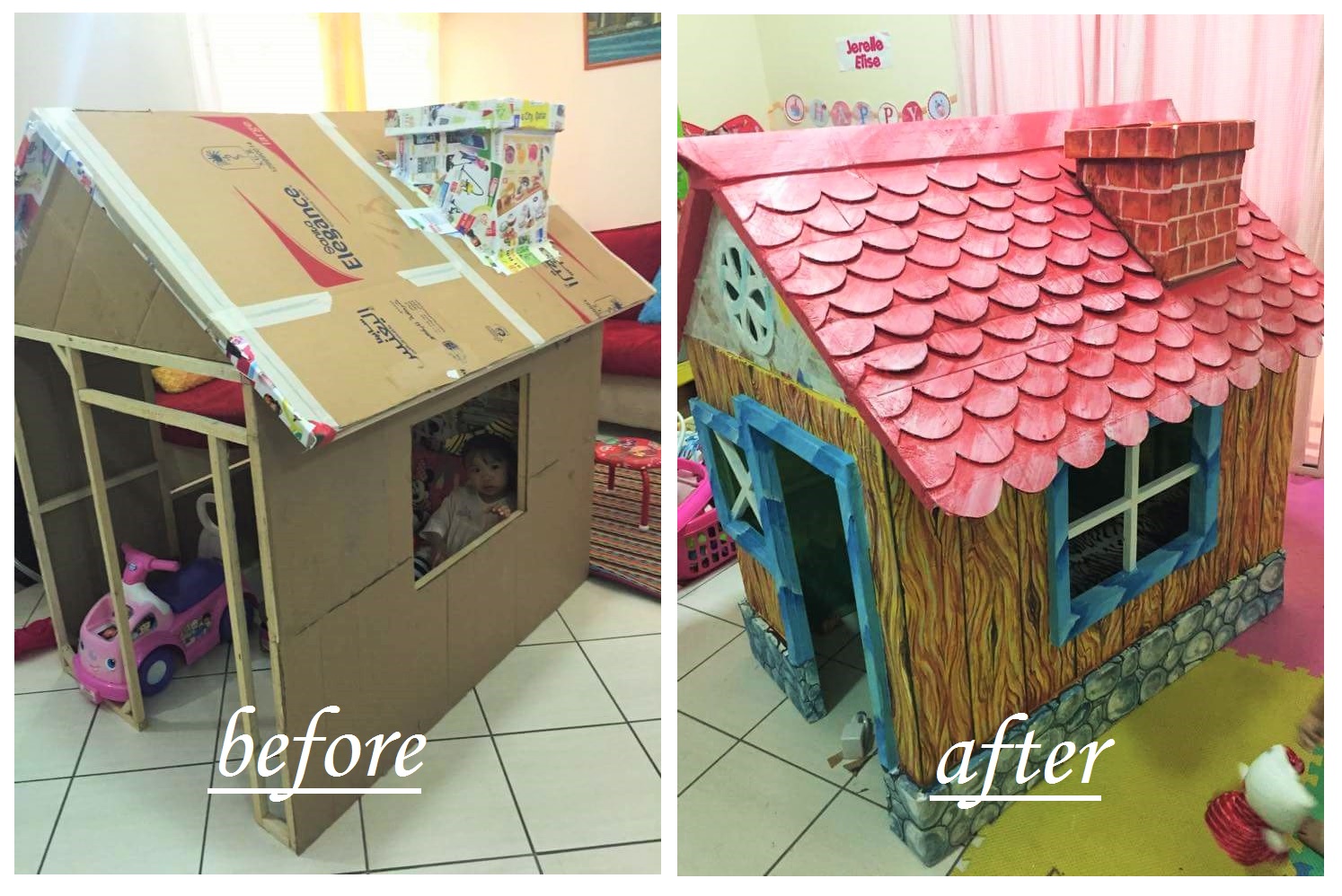 How Filipino GrandPa Turned Used Cardboard into Adorable Playhouse
