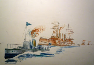 Pintura del primer barco propulsado por turbina de vapor - Primera sesión