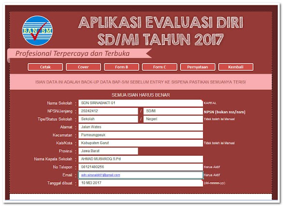 Aplikasi Penilaian Diri Sd/Mi Tahun 2017/2018
