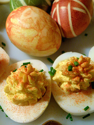Closeup of Deviled Eggs with "Cute" Filling