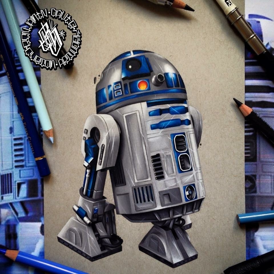 13-Star-Wars-R2-D2-Benjamin-Davis-Superheroes-and-the-Dark-Side-Drawings-www-designstack-co