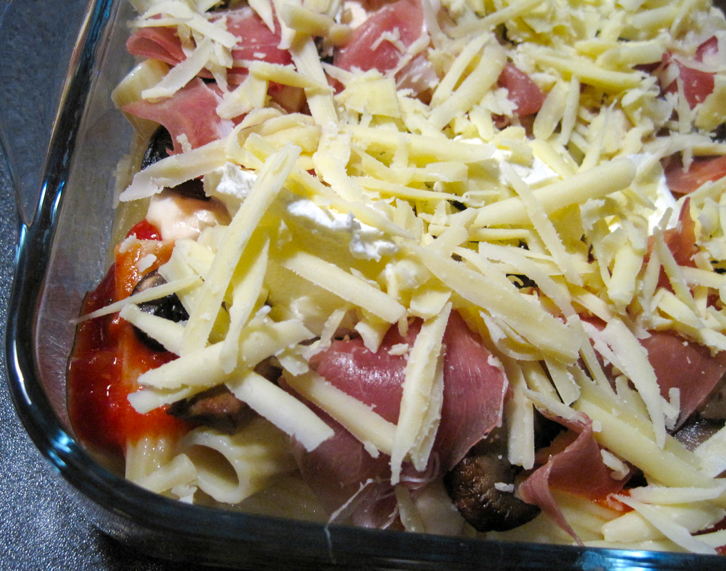 Ready for the oven Mushroom Ham and Mascarpone Pasta 