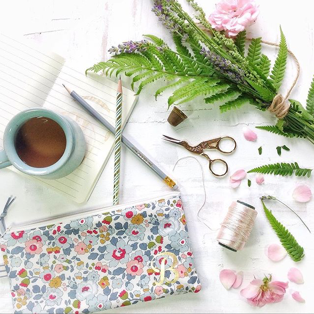 Instagrammer Wendy @modernandvintage, vintage vignette, vintage ephemera, styled ephemera, flowers and vintage sewing supplies