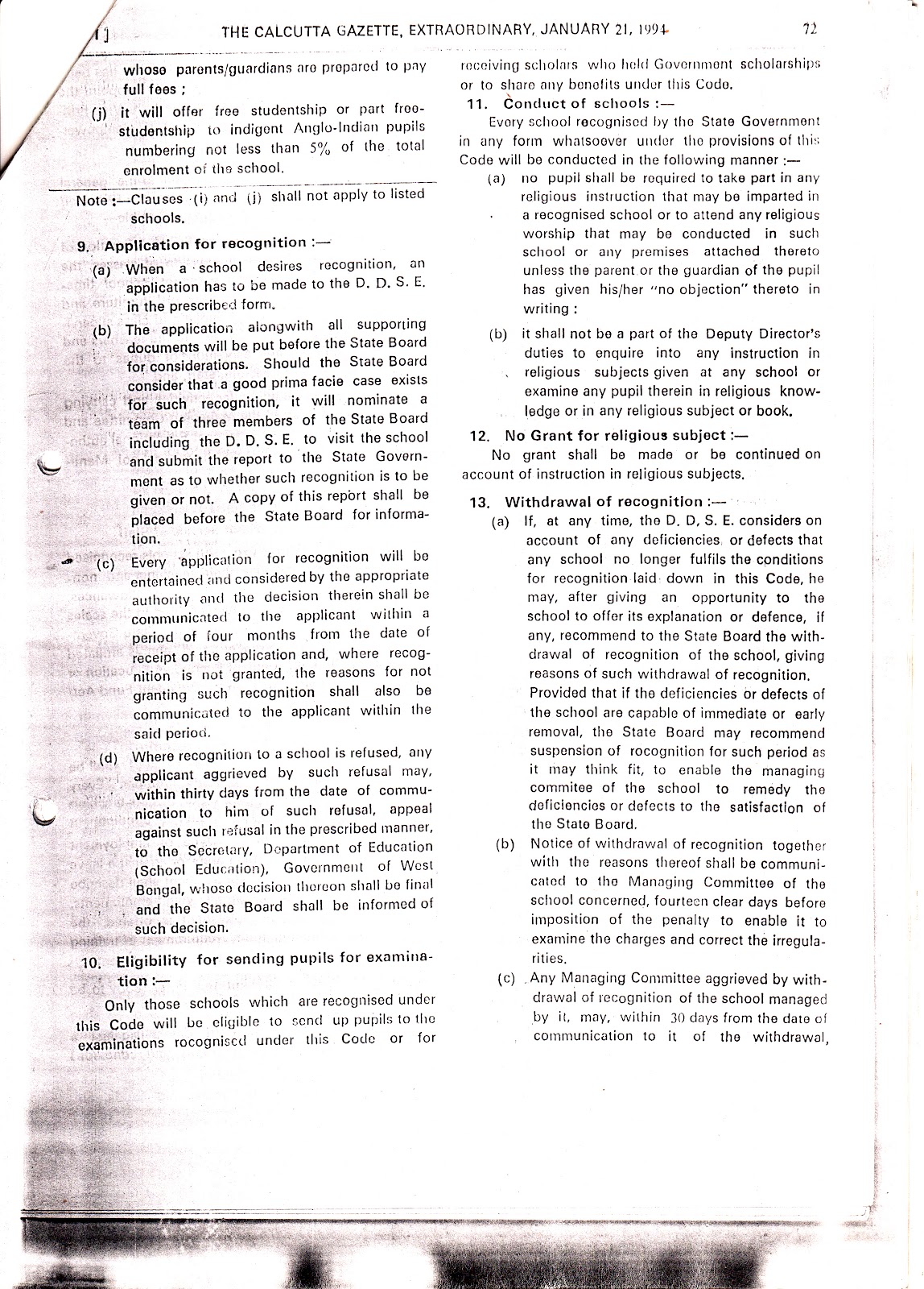 CODE OF REGULATIONS FOR ANGLO INDIAN SCHOOLS AND OTHER LISTED SCHOOLS 