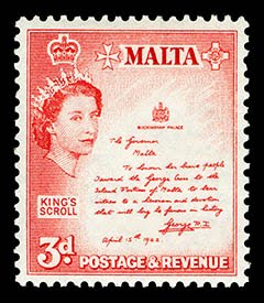QEII Malta - King's Scroll 3d Stamp