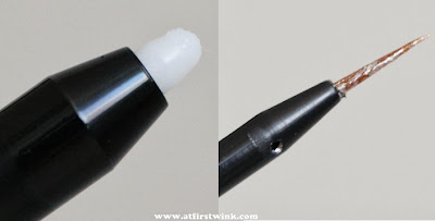 Close up of the tips of the Mizon Eye correct remover pencil and Twinkle eyeliner.