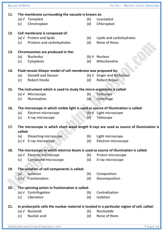 the-cell-mcqs-biology-11th