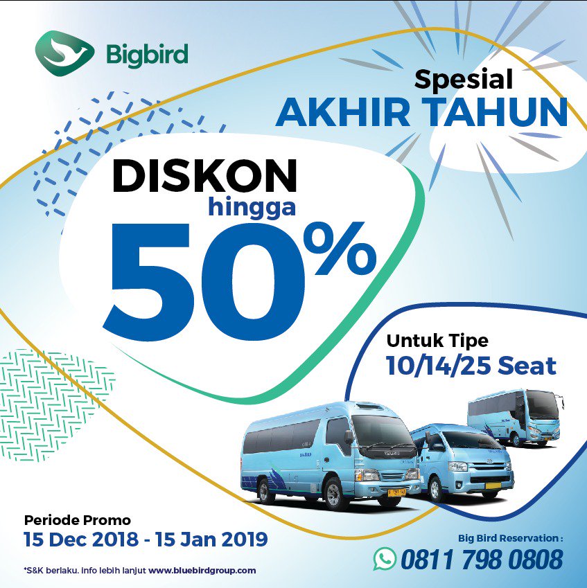 BlueBird - Promo Diskon s.d 50% Travel Pakai BirdBird (Min 12 Jam) BlueBird - Promo Diskon s.d 50% Travel Pakai BirdBird (Min 12 Jam)