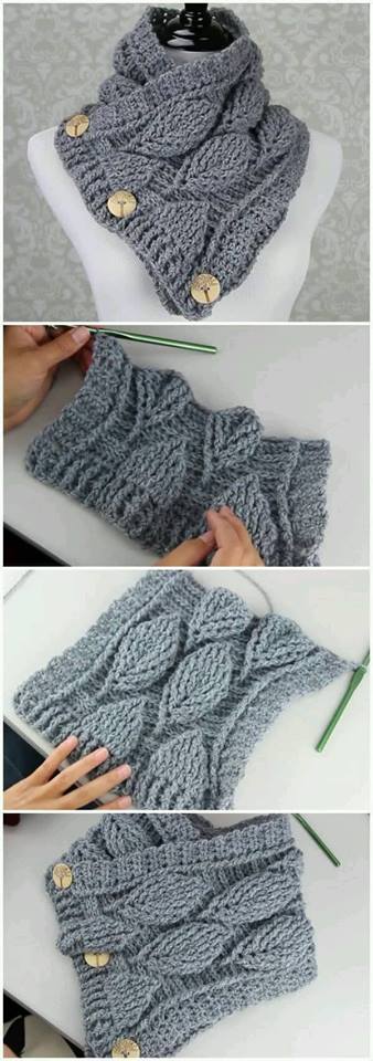 Bufanda de hojas en relieve 3D en crochet (Patron)
