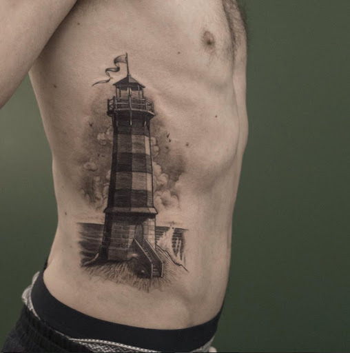 Este preto e cinza farol de tinta de tatuagem