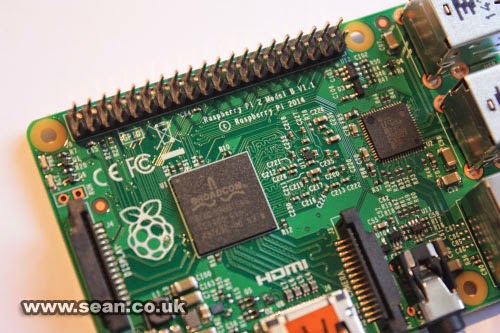 photo of the Raspberry Pi 2, showing the model name on the board