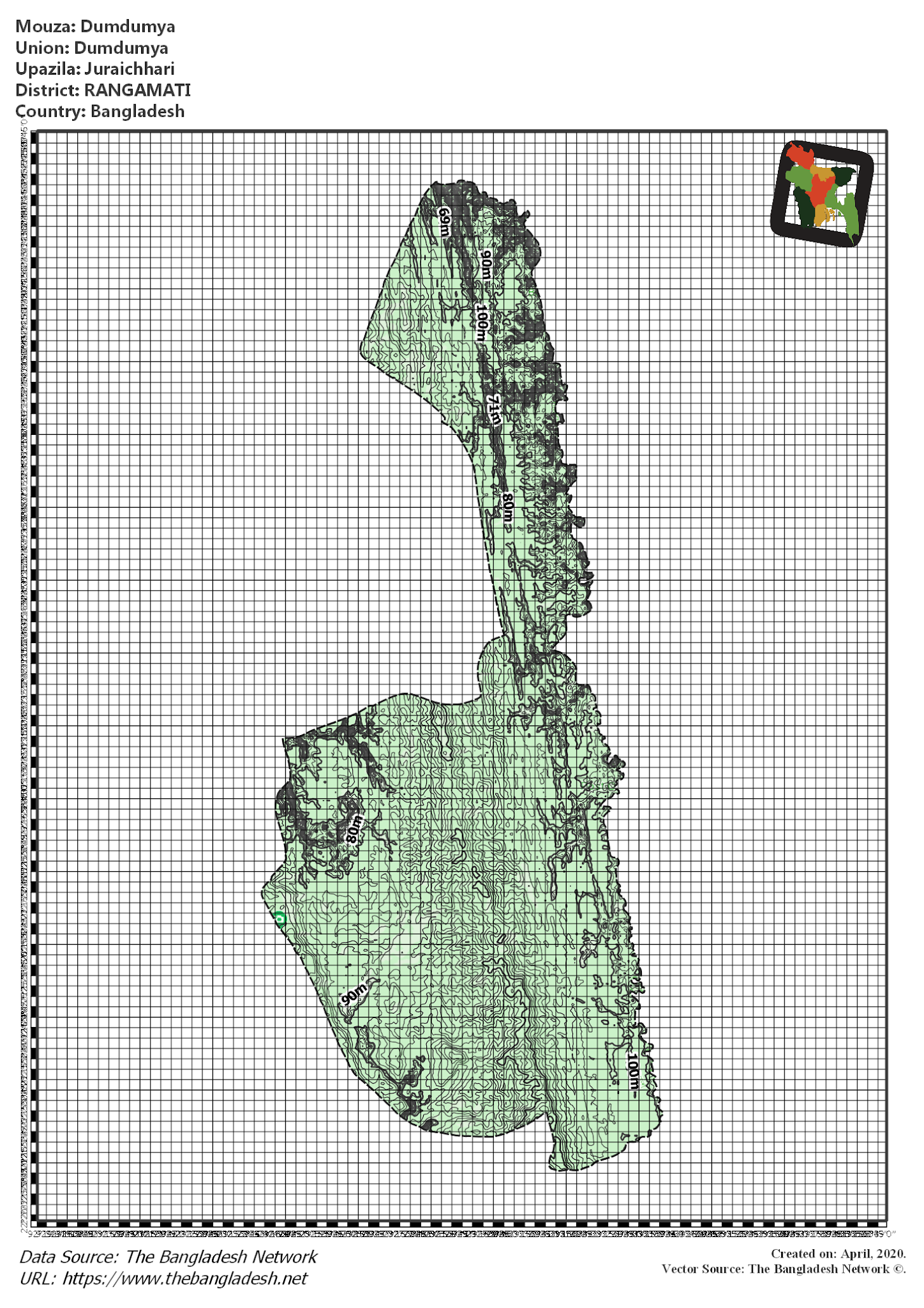 Map of Dumdumya Mouza of Juraichhari Upazila, RANGAMATI, Bangladesh.