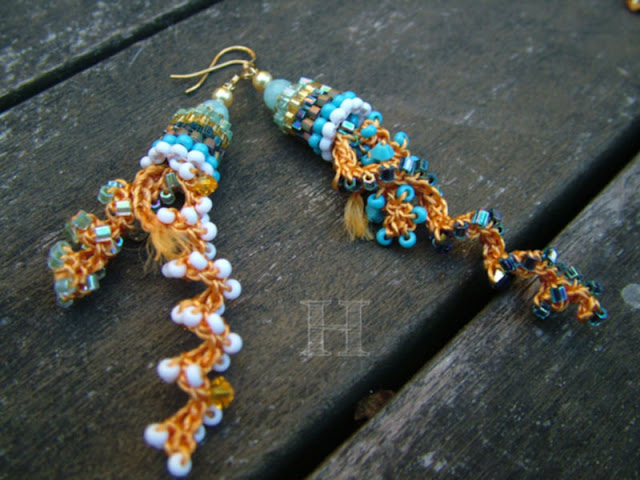 Beaded Crochet Earrings with Beaded Bead Cap - ClearlyHelena