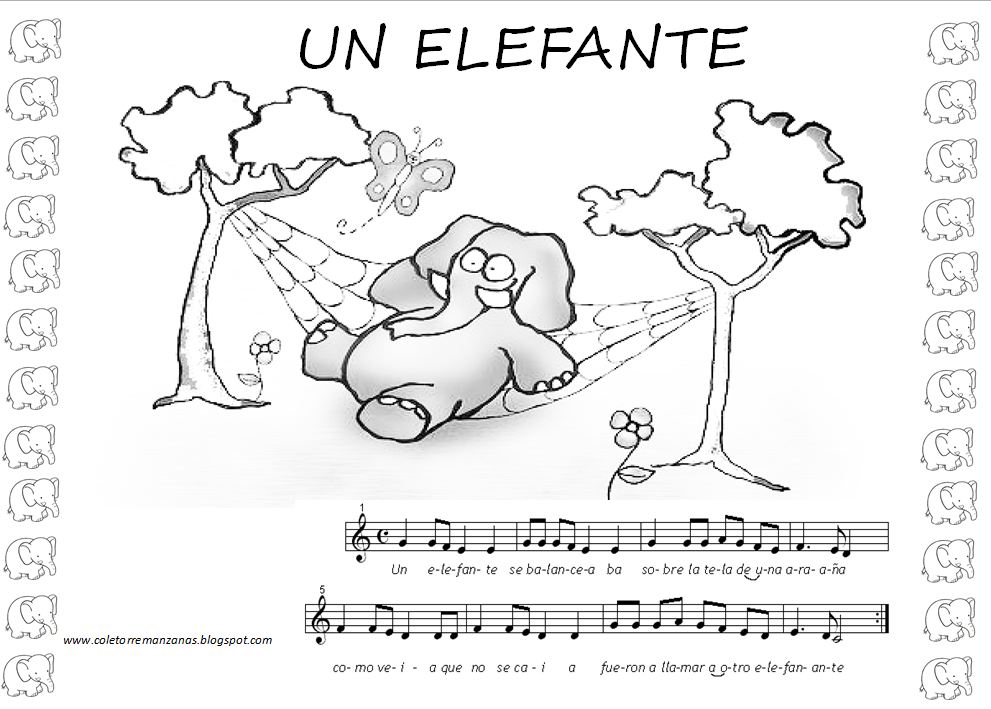 tocapartituras Un elefante se balanceaba Partitura para flauta y ficha para colorear por la