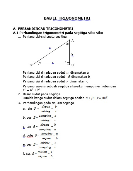 Rangkuman Materi Trigonometri Matematika Doc Ujian Nasional Sd 2017 Kumpulan Soal Dan Pembahasan Un