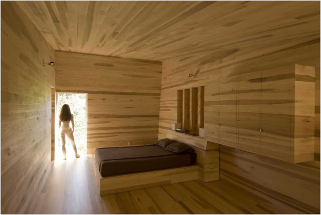 Schiebetür-Holz-Schlafzimmer-Innenarchitektur