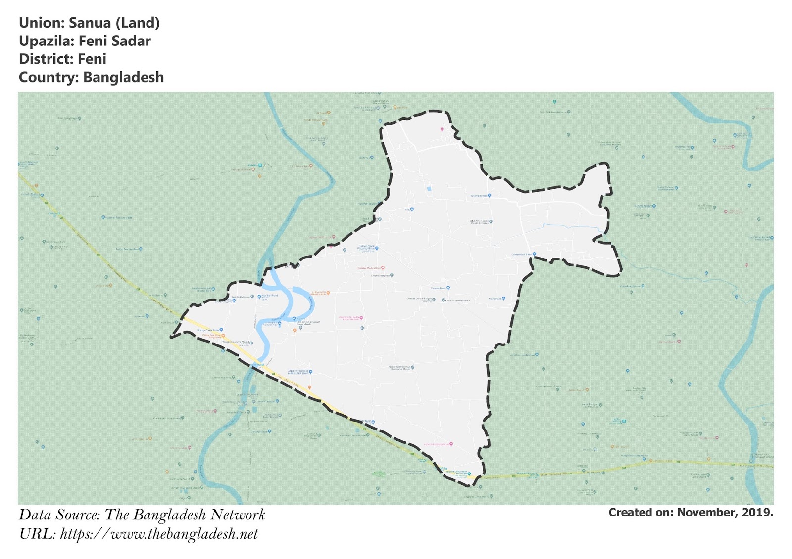 Map of Sanua of Feni, Bangladesh.