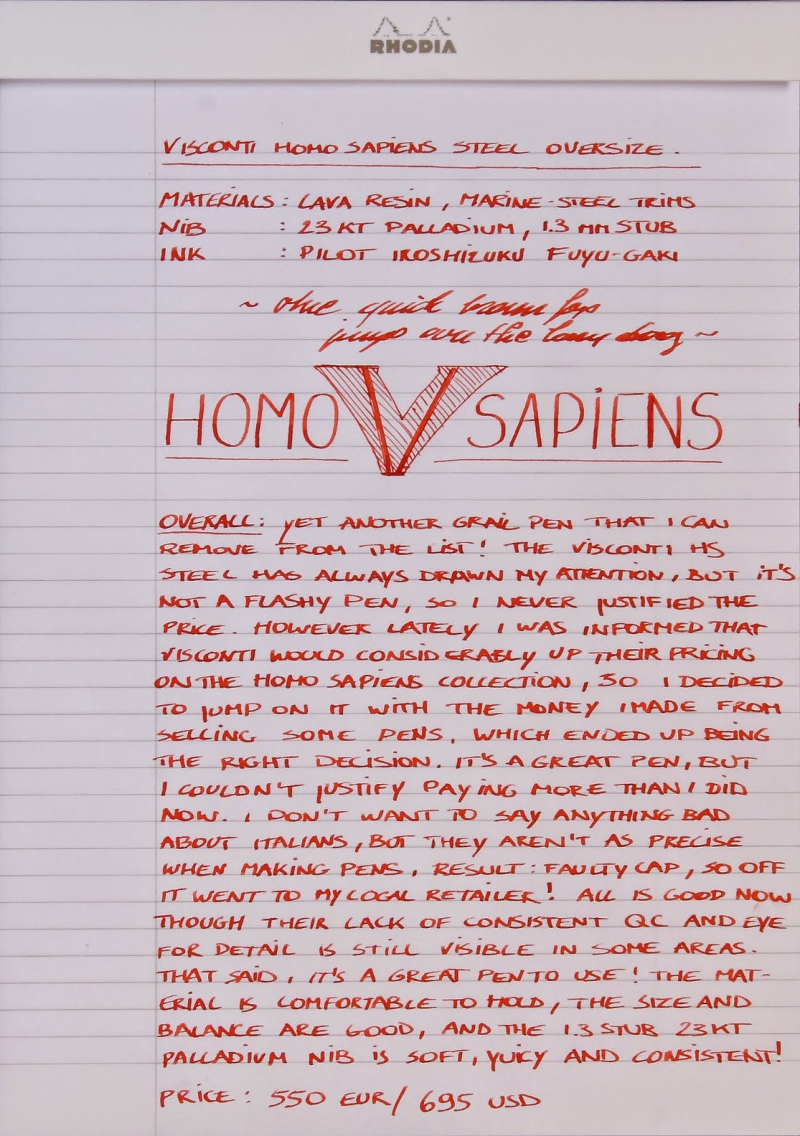 Visconti Homo Sapiens Steel Oversize Written Review