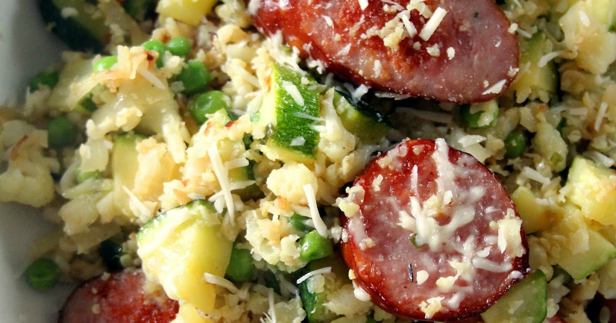 Jo and Sue Kielbasa, Zucchini, and Cauliflower Rice Skillet