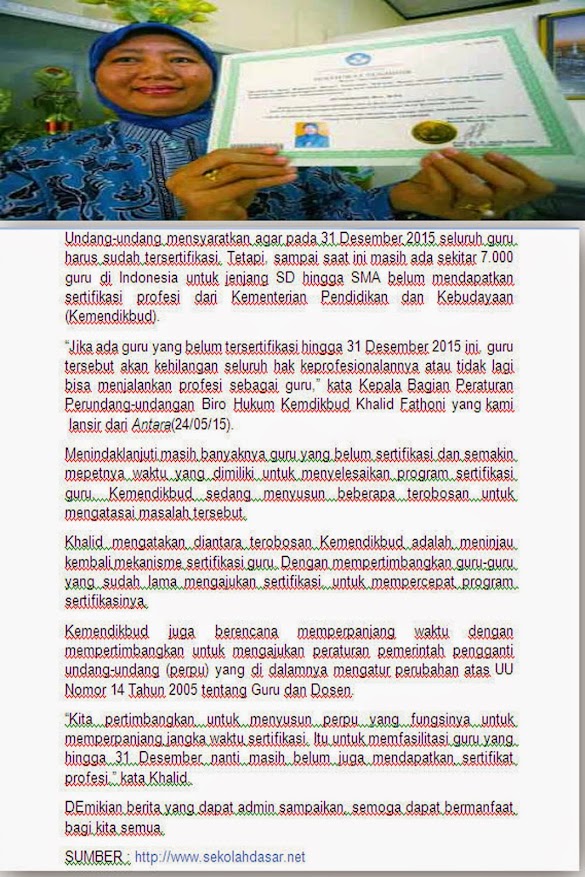 Guru Harus Tersertifikasi Dari Kemdikbud Batas Final 31 Desember 2015