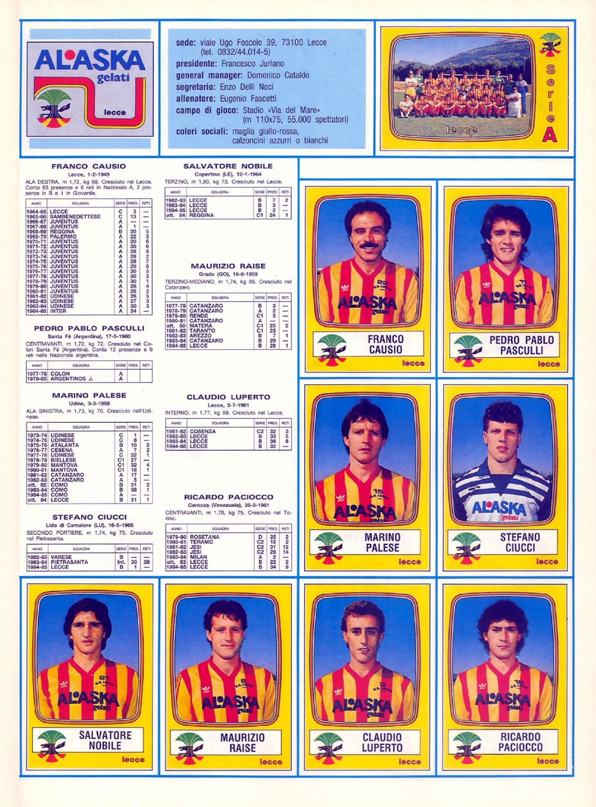 Sponsor en toc. U.S LECCE (Alaska Gelati).