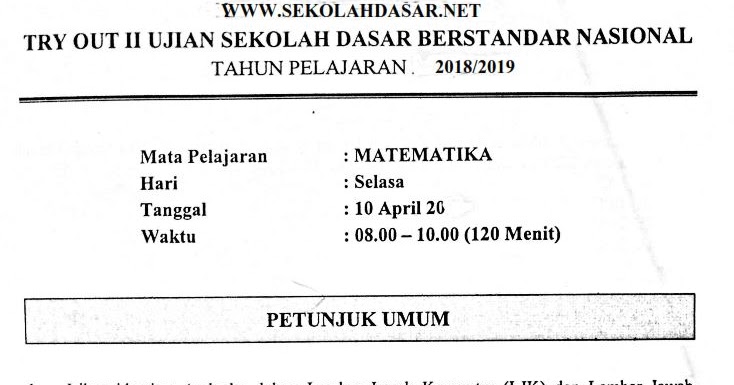 Baru Soal Try Out Matematika Kelas 6 2019