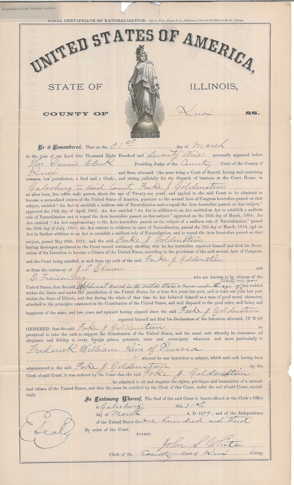 A "Copy" of An Illinois Naturalization Made in a Nebraska