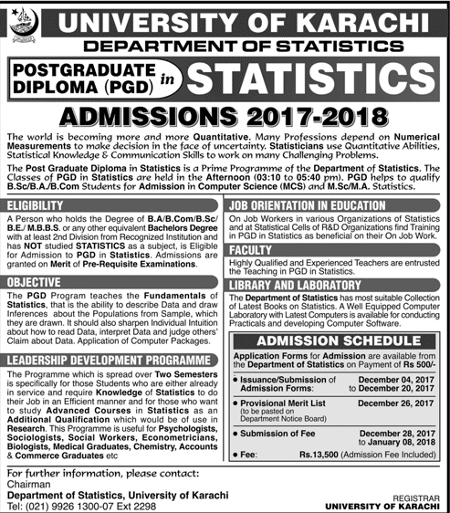 Admissions Open in University of Karachi