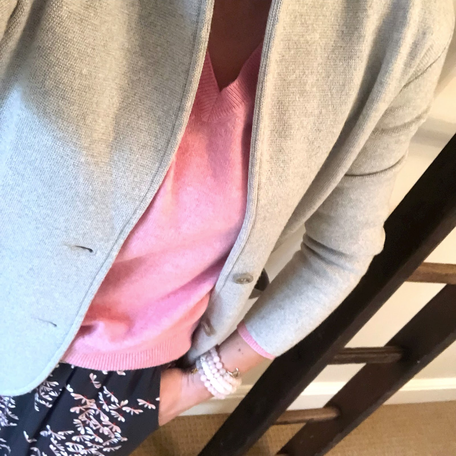 my midlife fashion, j crew hannah sweater jacket, hush veria frill skirt, golden goose superstar low top leather trainers, marks and spencer pure cashmere ribbed v neck sweater