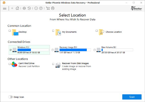 Selection of location of files