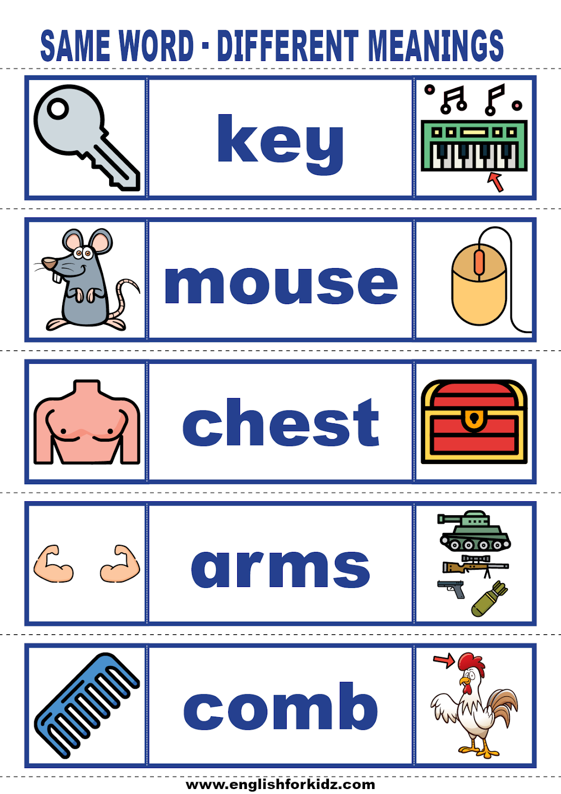 English for Kids Step by Step: Vocabulary Cards: Same Word - Different