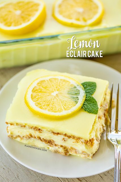 o-Bake Lemon Eclair Cake Recipe - lemon pudding, cool whip and graham crackers layered and topped with lemon frosting. It gets better the longer it sits in the fridge - it is just SO hard to wait to eat it. SOOO good. People go nuts over this easy dessert recipe! Great for parties and potlucks. There are NEVER any leftovers! #nobakedessert #dessert #lemon #nobake o-Bake Lemon Eclair Cake Recipe - lemon pudding, cool whip and graham crackers layered and topped with lemon frosting. It gets better the longer it sits in the fridge - it is just SO hard to wait to eat it. SOOO good. People go nuts over this easy dessert recipe! Great for parties and potlucks. There are NEVER any leftovers! #nobakedessert #dessert #lemon #nobake
