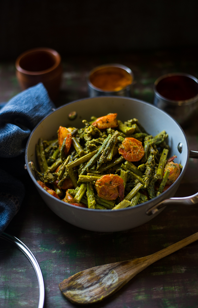 Mix and Stir Bengali Kochur Loti style Asparagus with Shrimp