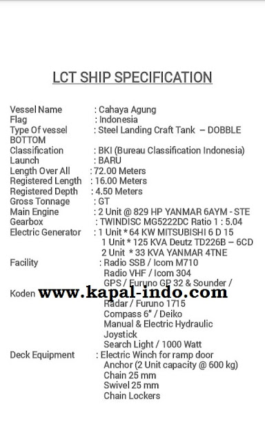 Kapal LCT Cahaya Agung, Owner LCT Cahaya Agung, Pemilik LCT Cahaya Agung, ship particullar kapal LCT Cahaya Agung, Jual kapal LCT Cahaya Agung