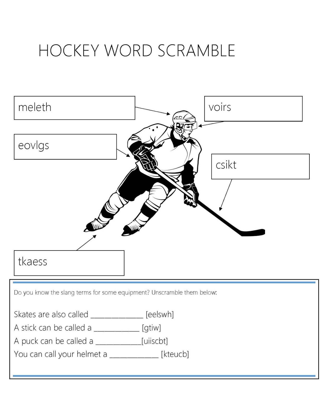 The Place Under The Pine: HOCKEY THEMED WORKSHEETS SPELLING
