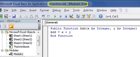 VBA How To Call .Xla Functions In To .Xlsm Excel File
