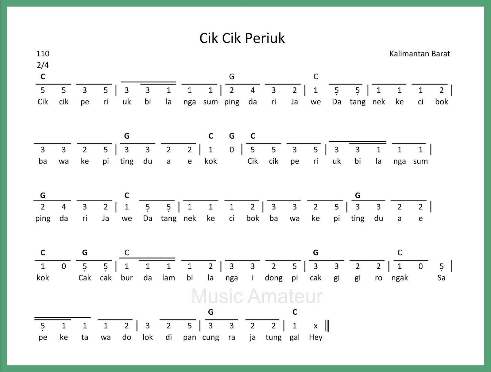 Not Angka Cik Cik Periuk - SEPUTAR MUSIK