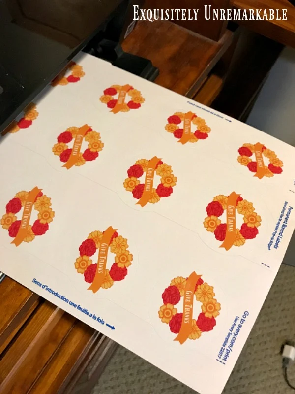 Printed sheet of give thanks stickers