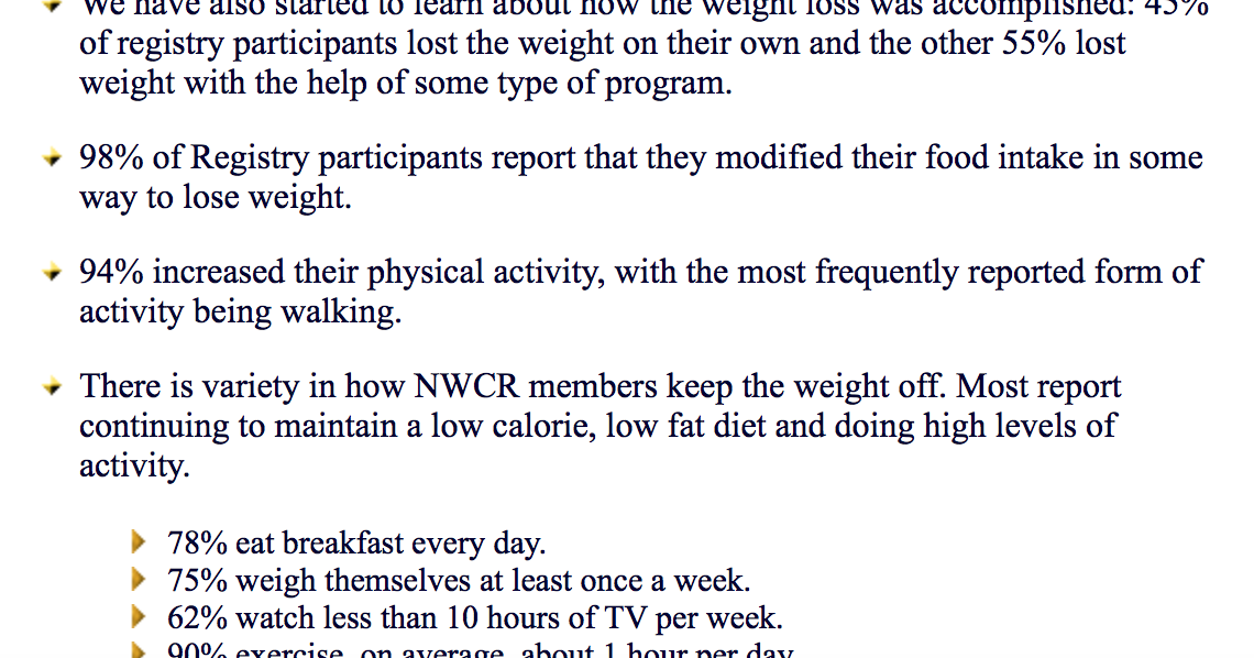 Runs for Cookies National Weight Control Registry annual survey