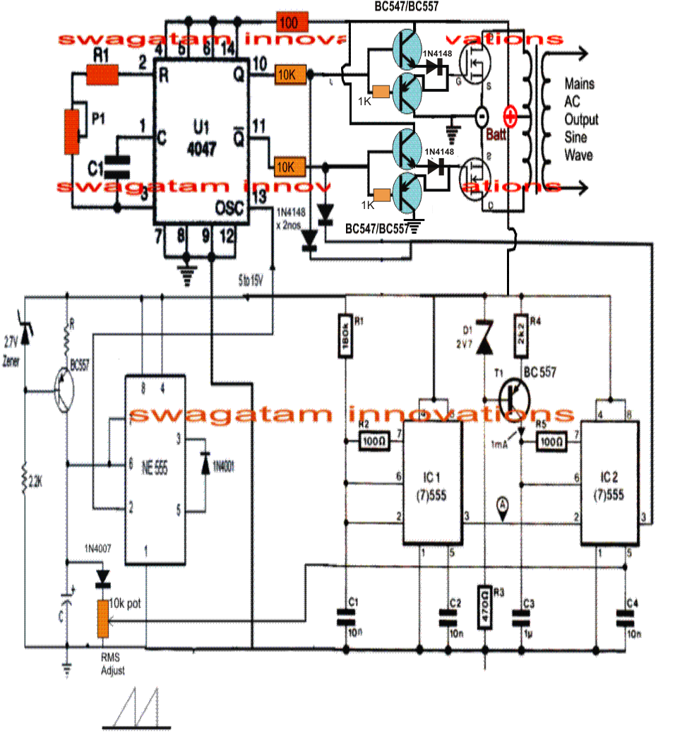 Pure Sine Wave Inverter Circuit Using IC 4047