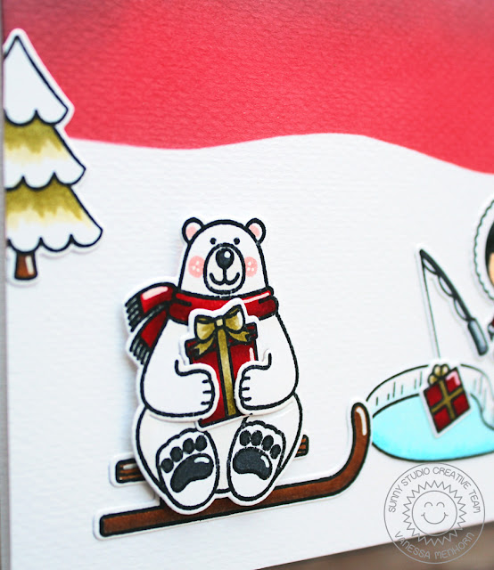 Sunny Studio Stamps: Eskimo Kisses Polar Playmates Playful Polar Bears Slim Sized Winter Themed Holiday Card with Vanessa Menhorn