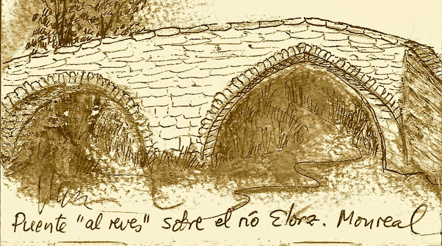 Dibujo del Puente al Revés en Monreal. Camino Aragonés