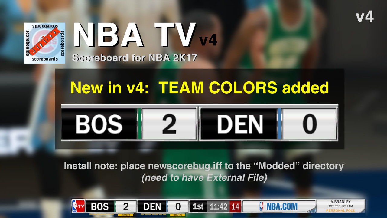 Nba 2k17 Nba Tv Scoreboard V4 Team Colors Added By Exrxixxx